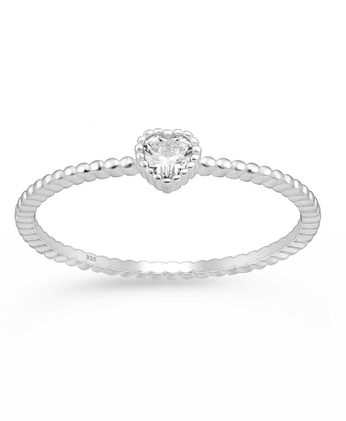Sterling Silver Heart Ring with CZ Simulated Diamond