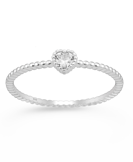 Sterling Silver Heart Ring with CZ Simulated Diamond