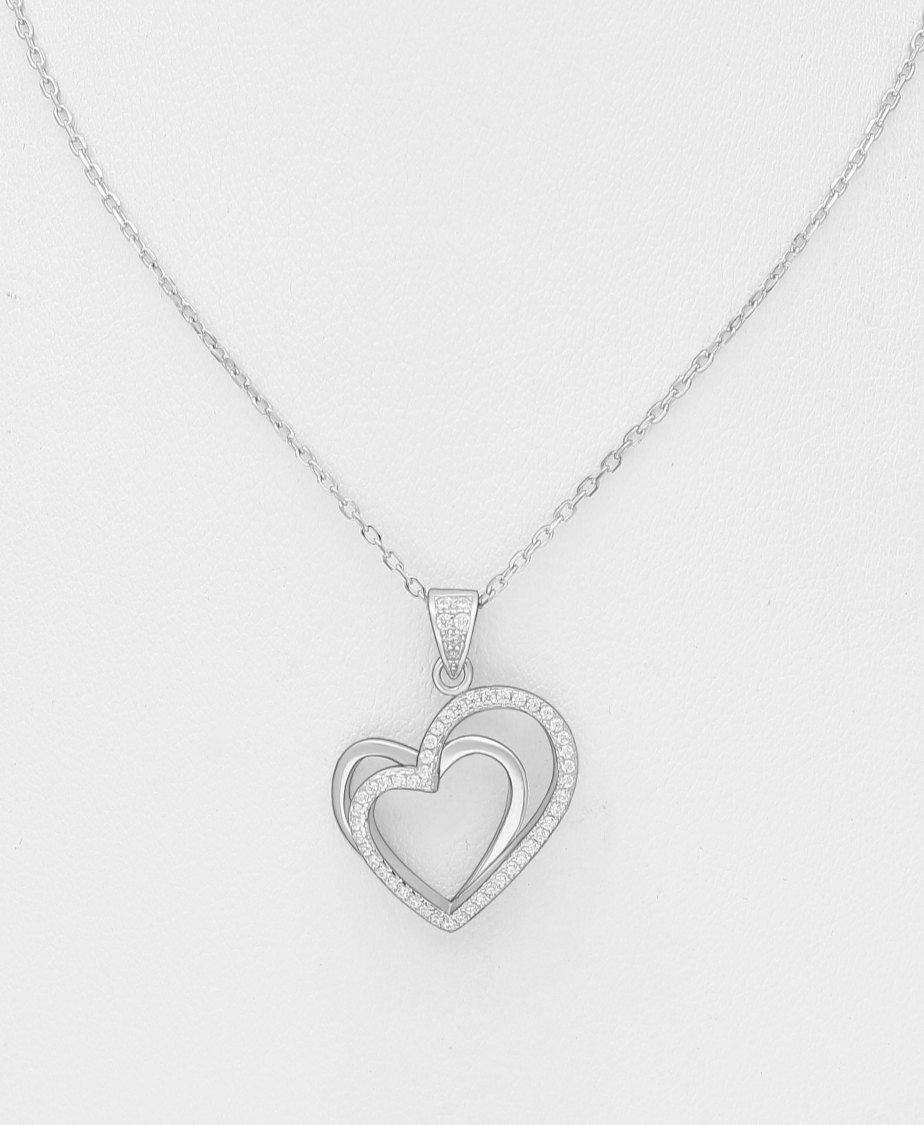 Sterling Silver Heart CZ Simulated Diamond Necklace