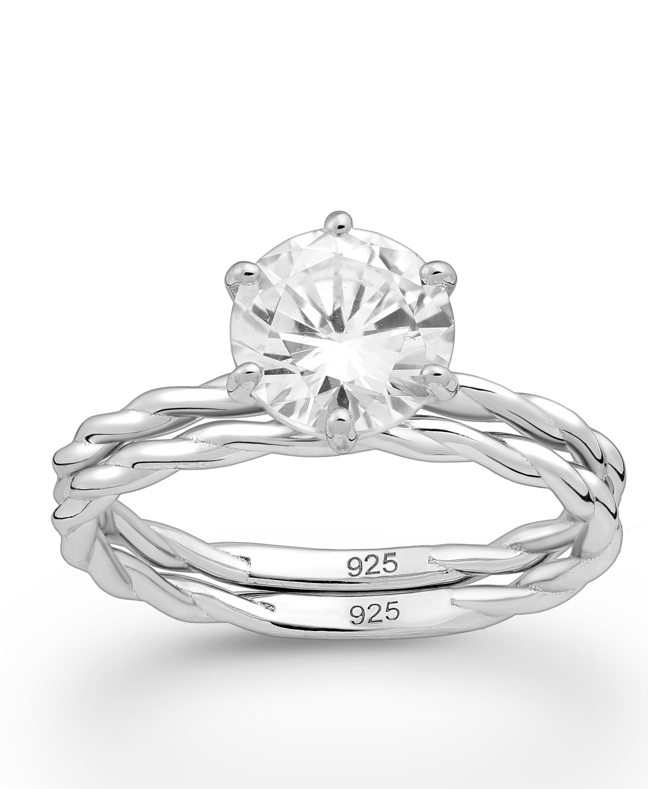 Sterling Silver Stack Ring with CZ Simulated Diamonds