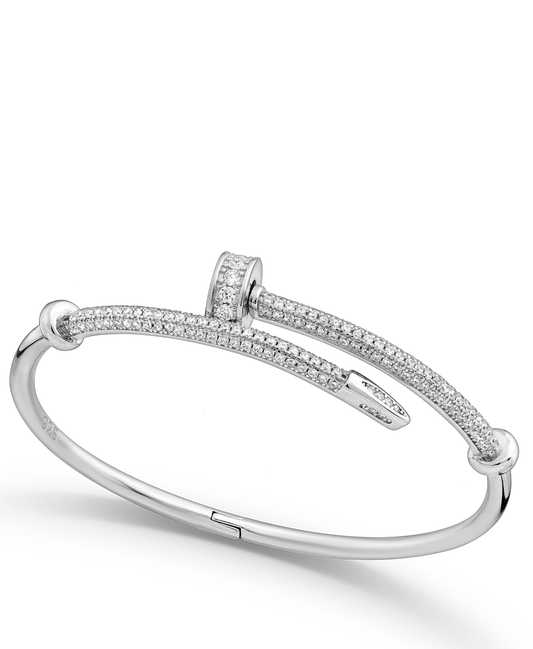 Sterling Silver Nail Bangle, Decorated with CZ Simulated Diamonds