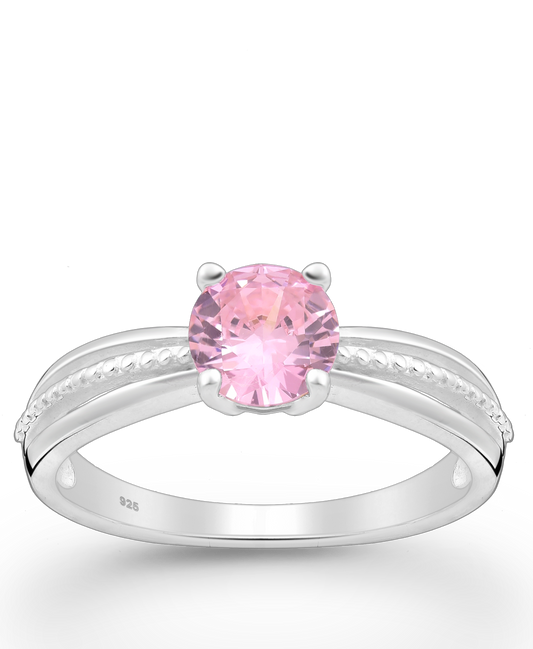 Sterling Silver Ring with Pink CZ Simulated Diamond