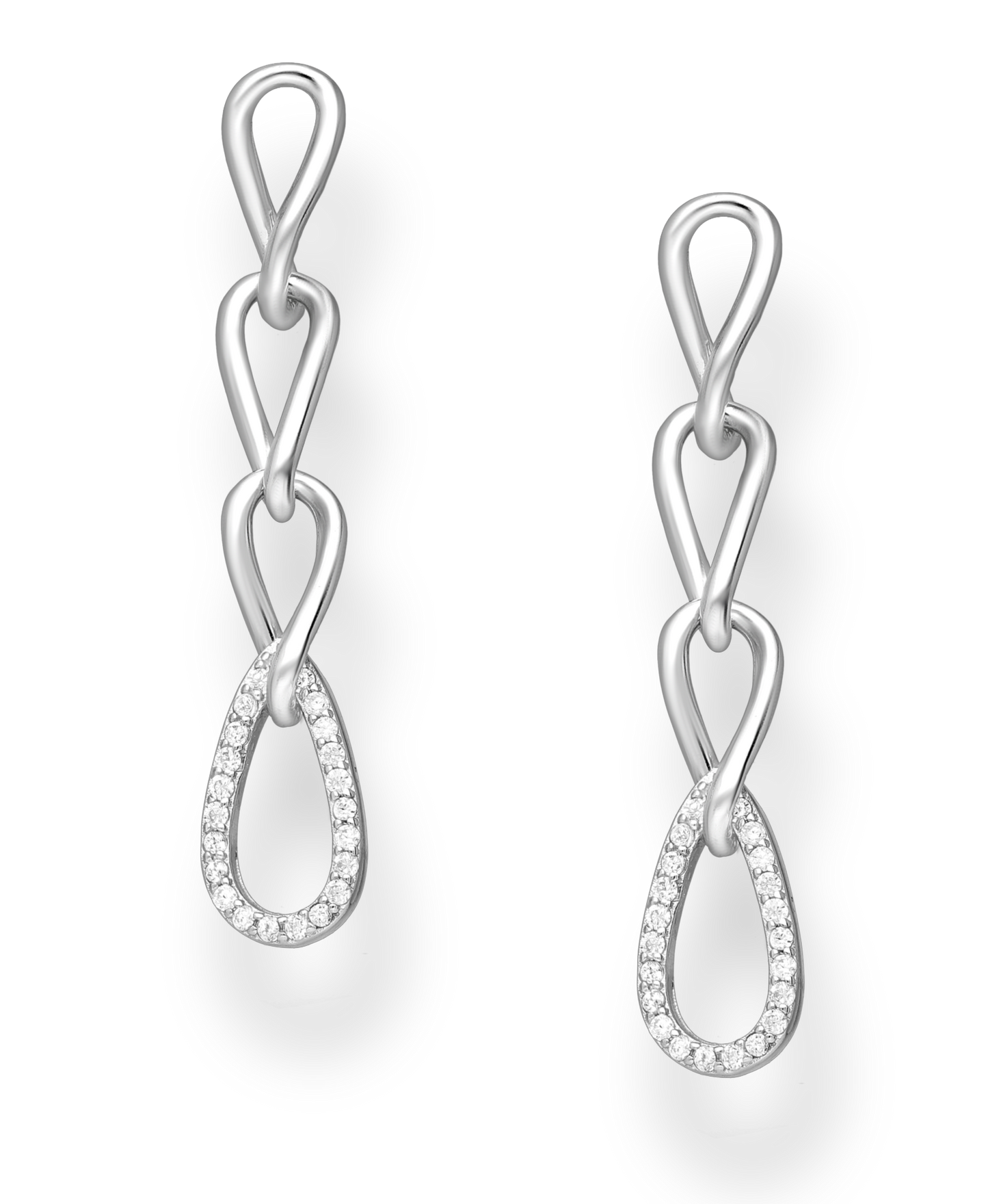 Sterling Silver Chain Push-Back Earrings with CZ Simulated Diamonds