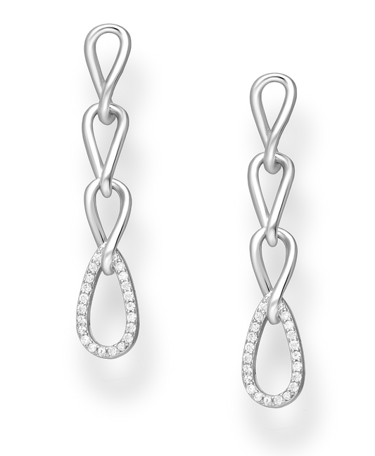 Sterling Silver Chain Push-Back Earrings with CZ Simulated Diamonds
