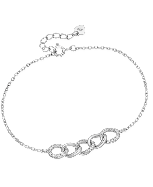 Sterling Silver Chain Link Bracelet with CZ Simulated Diamonds