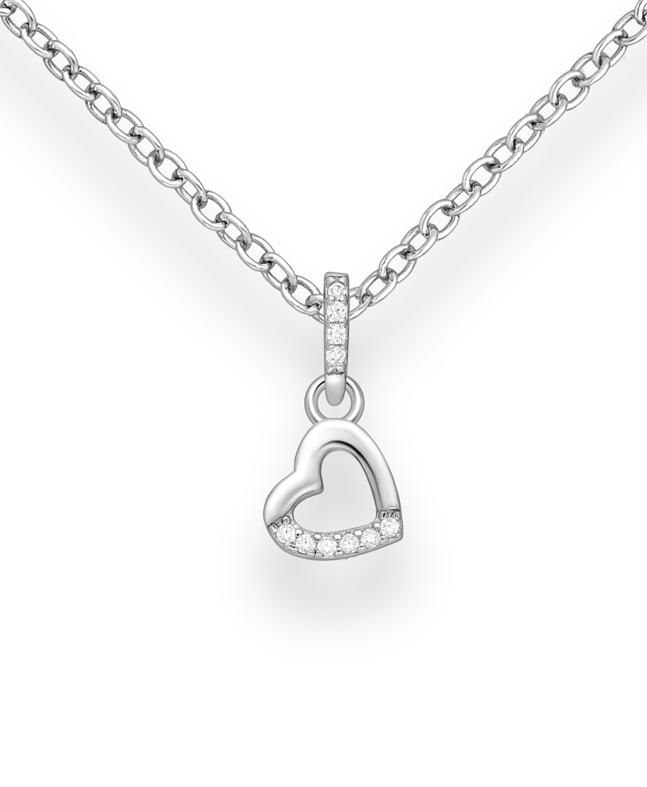 Sterling Silver Heart Pendant with CZ Simulated Diamonds