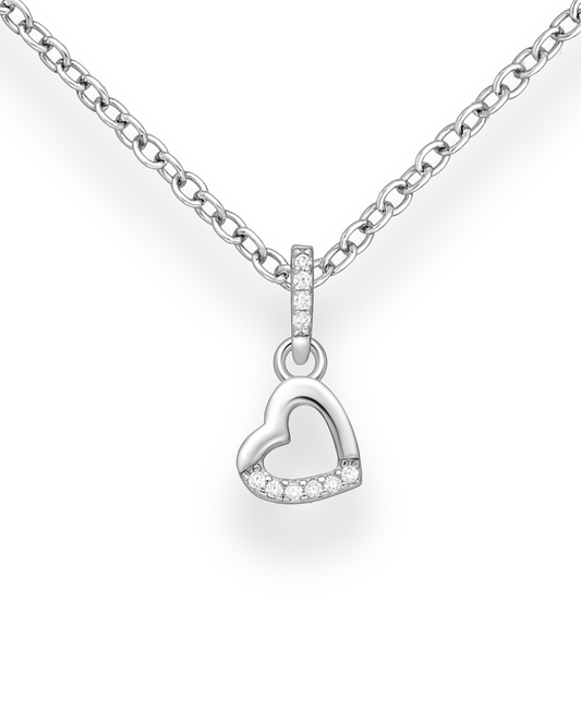 Sterling Silver Heart Pendant with CZ Simulated Diamonds