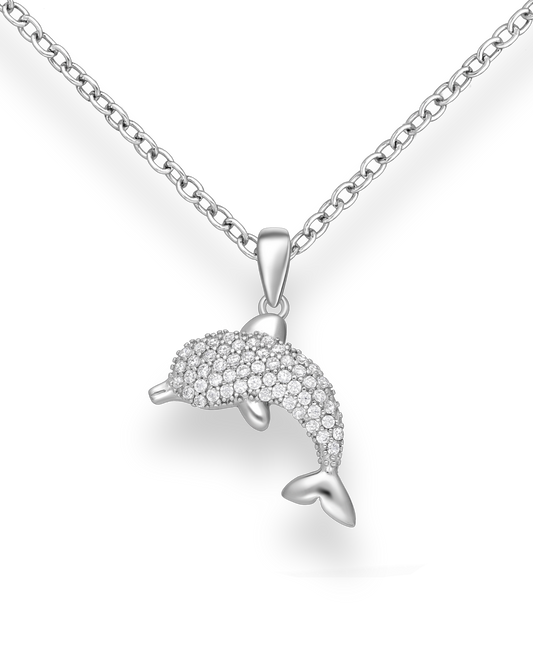 Sterling Silver Dolphin Pendant with CZ Simulated Diamonds
