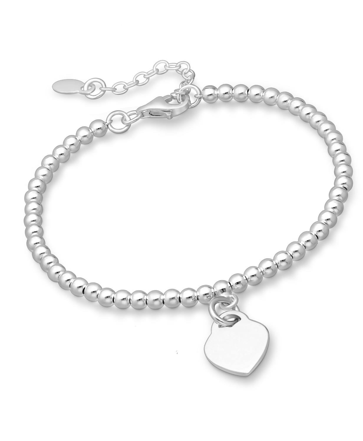 Sterling Silver Ball with Engravable Heart Charm Bracelet