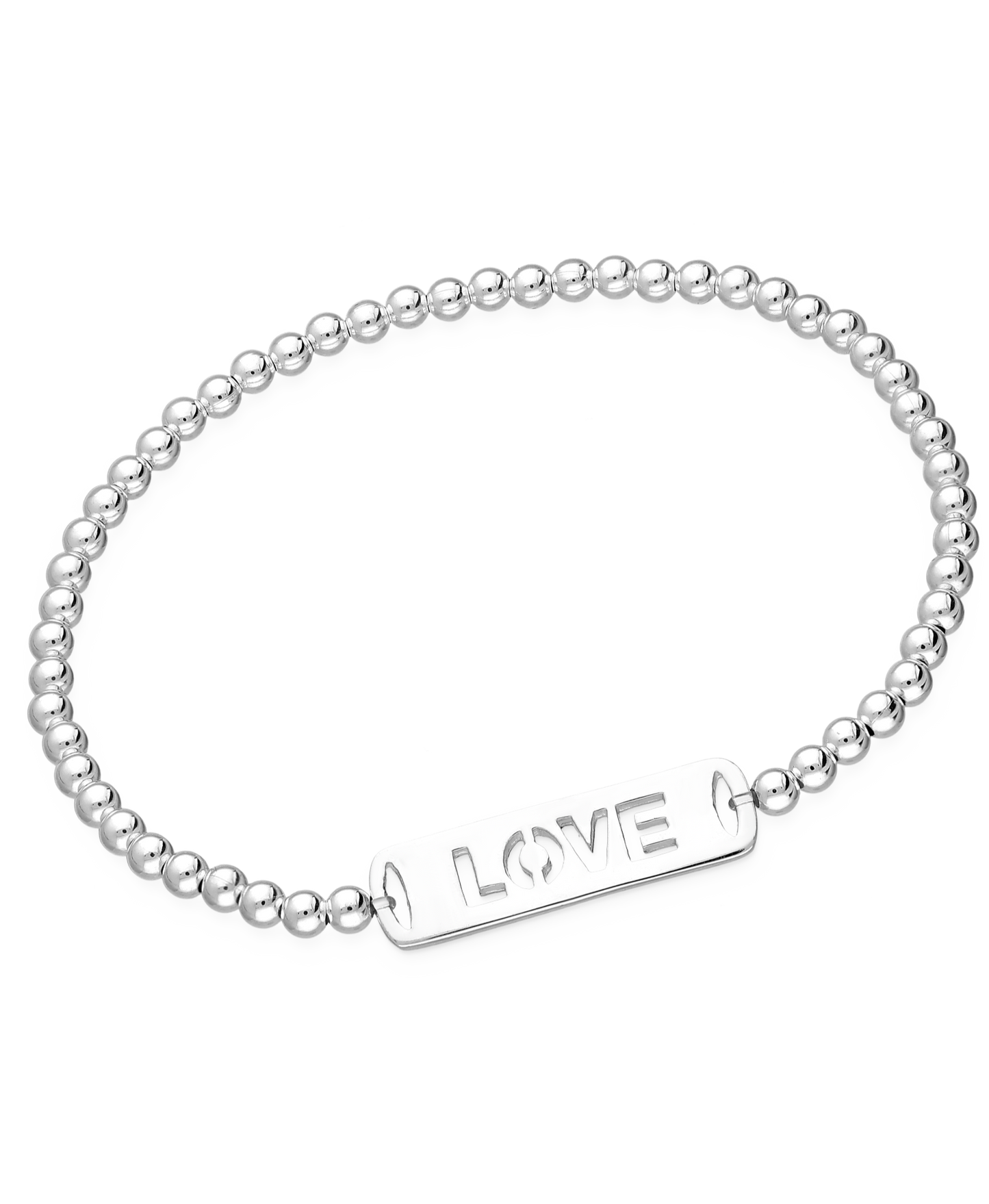 Sterling Silver Ball Stretch Bracelet with Message "LOVE"