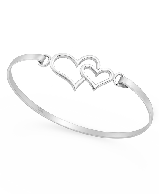 Double Heart Sterling Silver Bangle