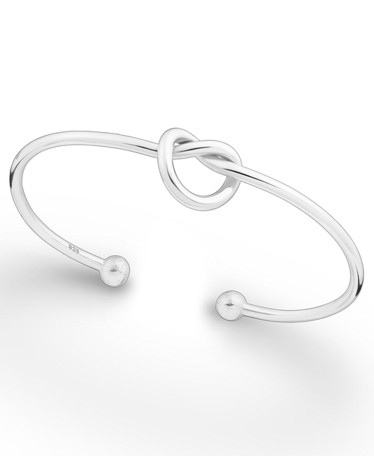 Sterling Silver Ball and Love Knot Cuff Bracelet