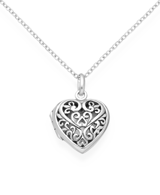 Sterling Silver Oxidized Heart And Swirl Locket Pendant