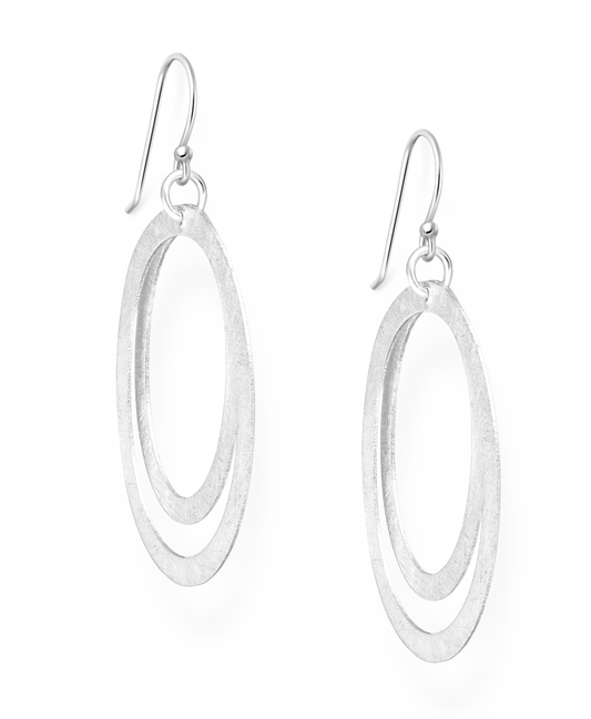 Sterling Silver Oval Matte Hook Earrings