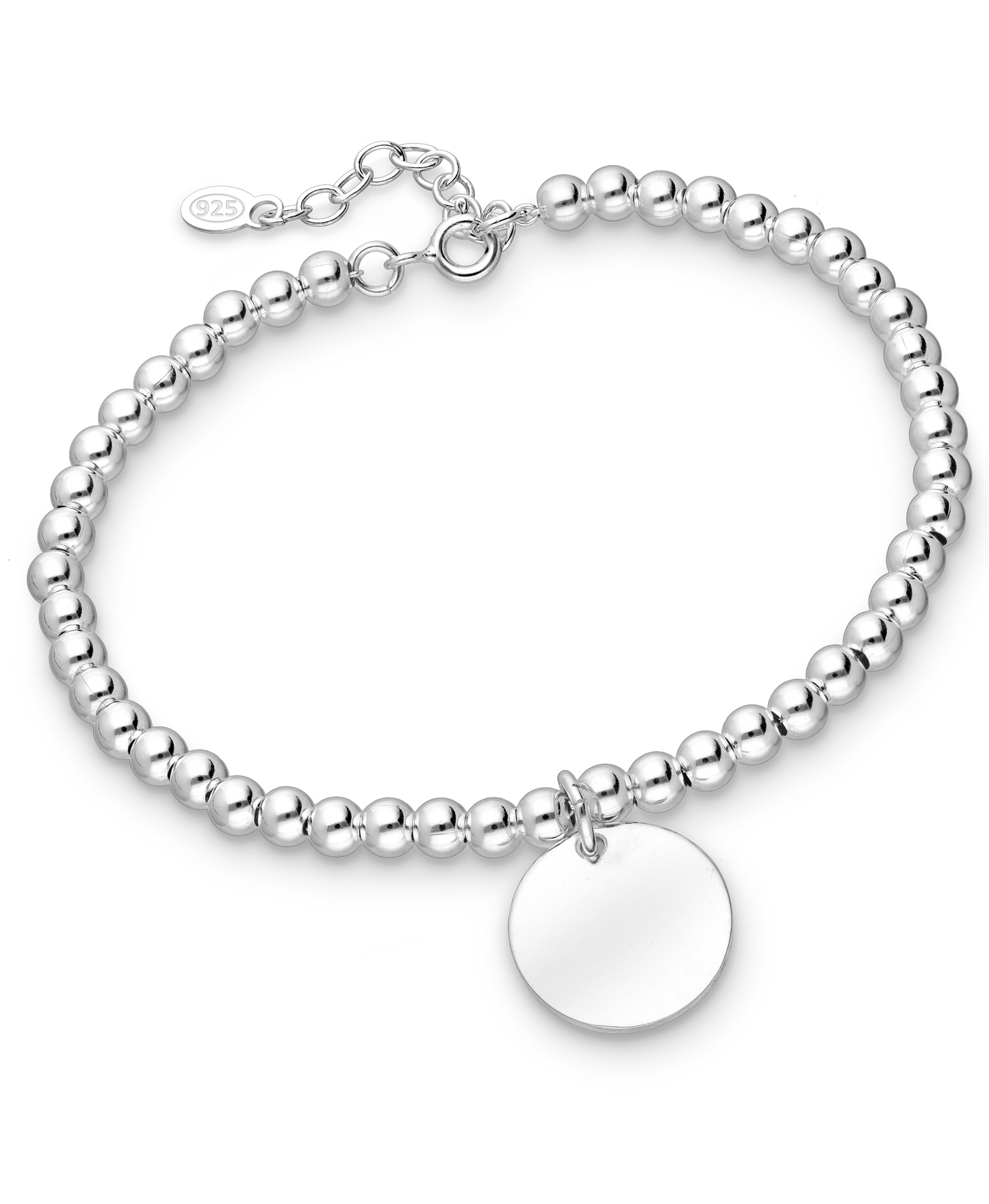 Sparkle By Princess Andre: Sterling Silver Ball Bracelet with Engravable Circle Tag