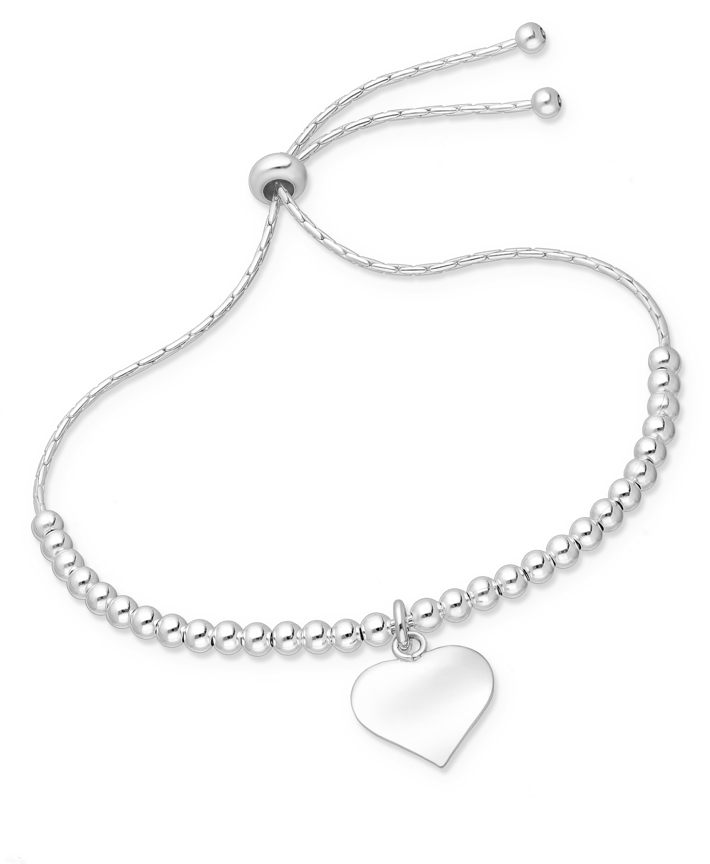 Sterling Silver Ball Adjustable Slider Bracelet with Oxidized Heart Charm