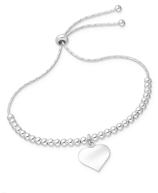 Sterling Silver Ball Adjustable Slider Bracelet with Oxidized Heart Charm