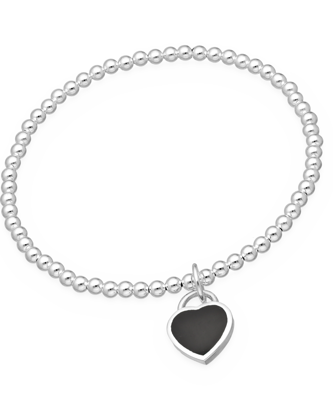 Sterling Silver Elastic Ball Bracelet with Black Resin Heart