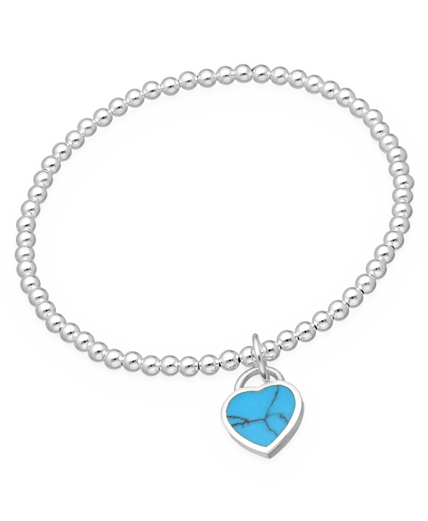 Sterling Silver Elastic Ball Bracelet with Turquoise Heart