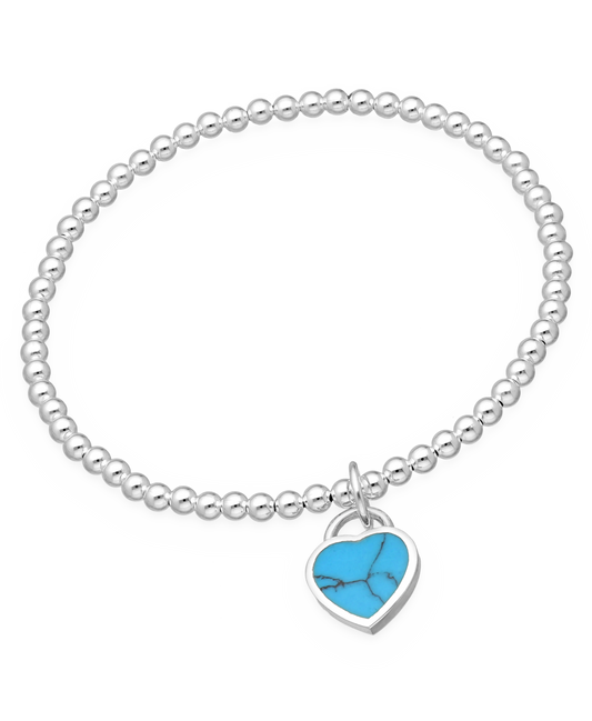 Sterling Silver Elastic Ball Bracelet with Turquoise Heart
