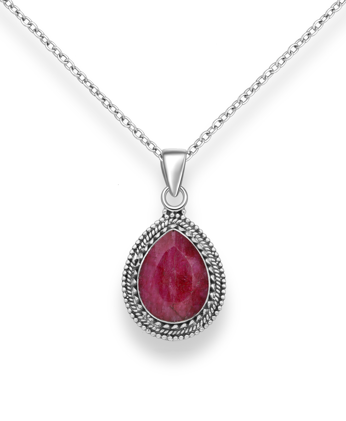 Deep Pink Agate Sterling Silver Oxidized Pendant