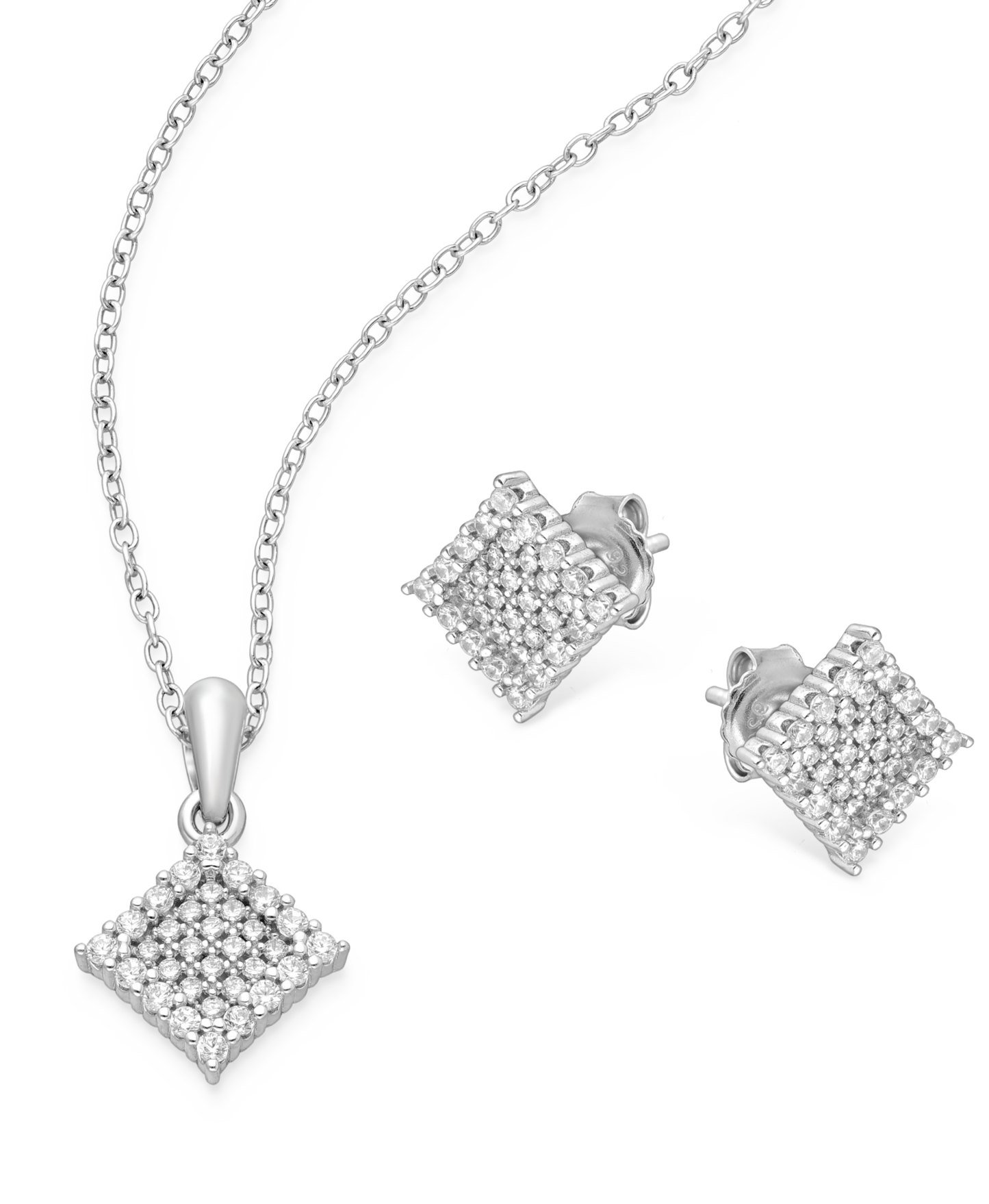 Sterling Silver Push-Back Earrings and Pendant Set with White CZ Simulated Diamonds