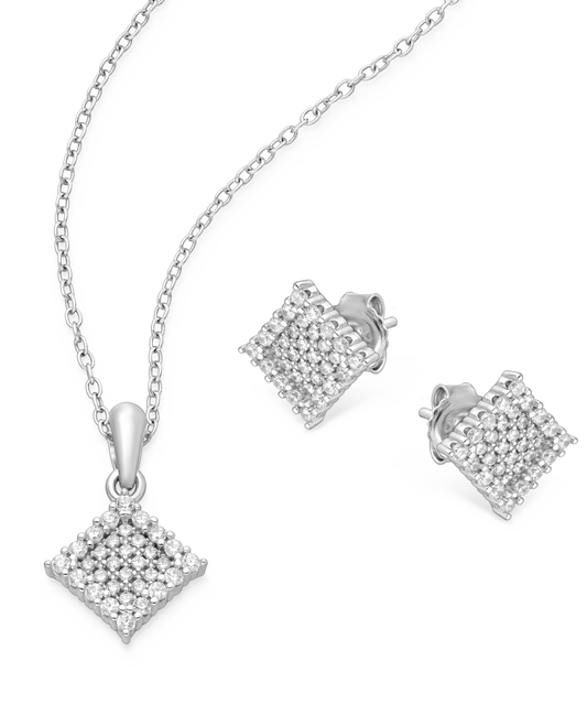 Sterling Silver Push-Back Earrings and Pendant Set with White CZ Simulated Diamonds