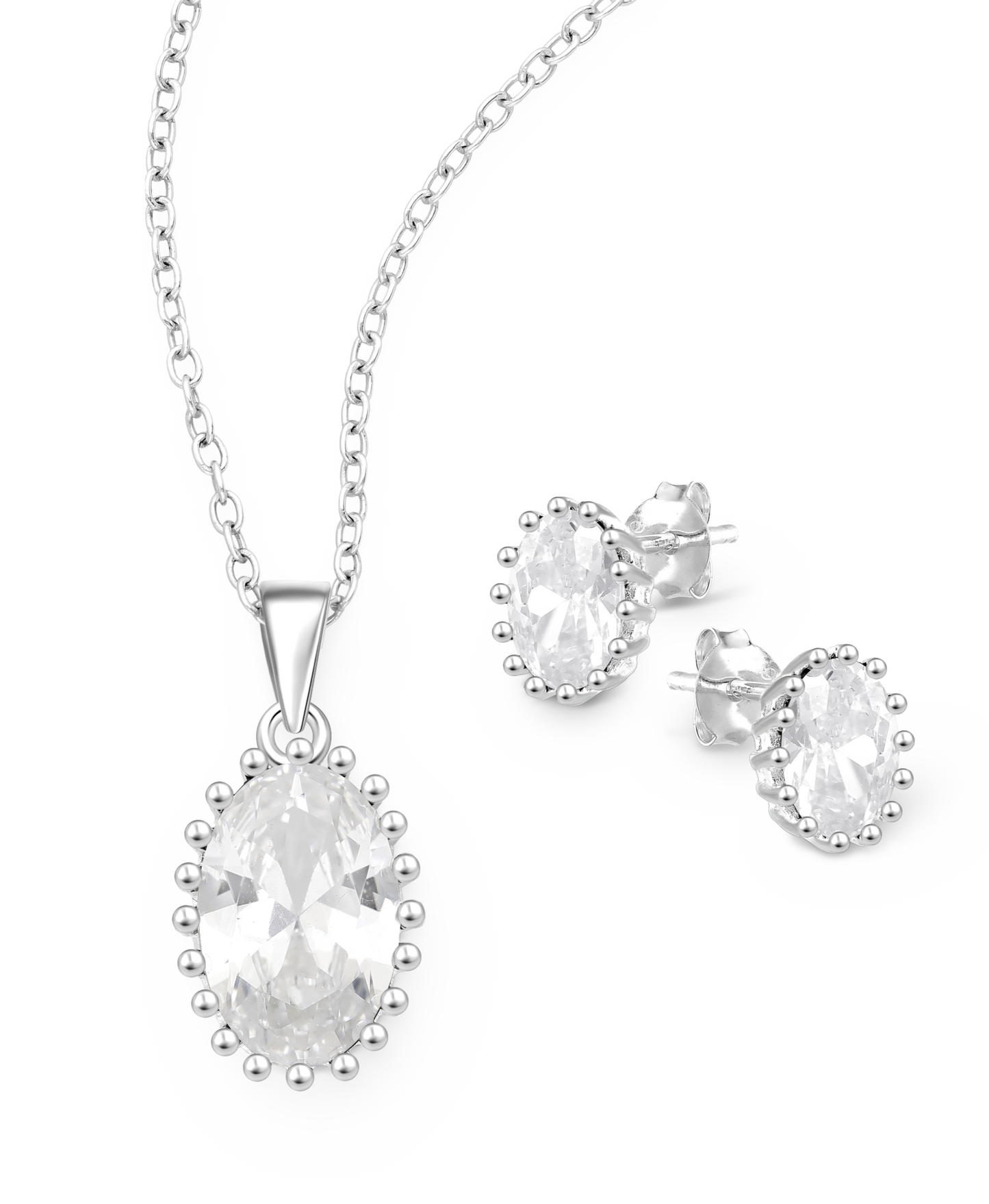 Sterling Silver Push-Back Earrings and Pendant with CZ Simulated Diamonds