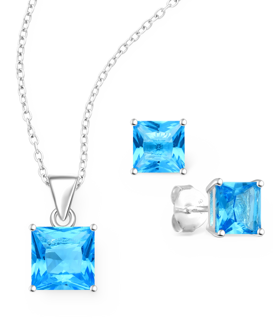 Sterling Silver Push-Back Earrings and Pendant Set with CZ Simulated Diamonds