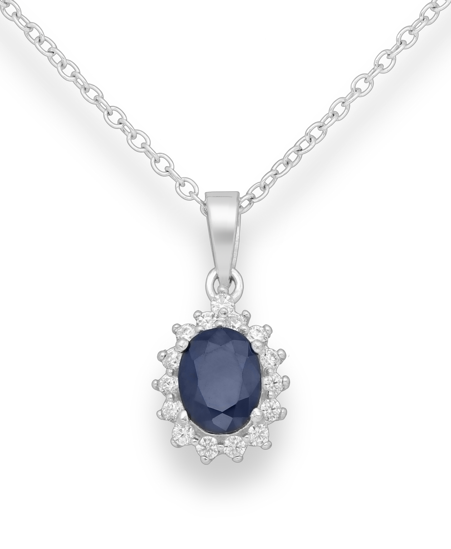 Genuine Sapphire and CZ Simulated Diamonds Sterling Silver Large Pendant