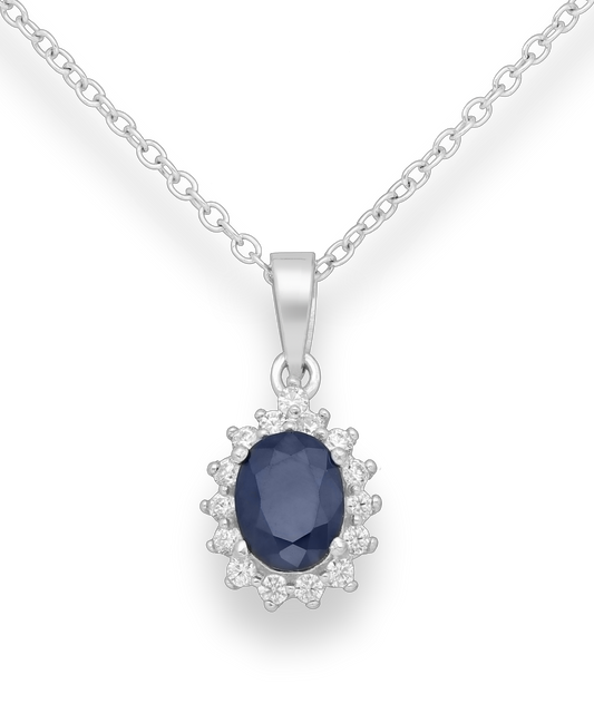 Genuine Sapphire and CZ Simulated Diamonds Sterling Silver Large Pendant