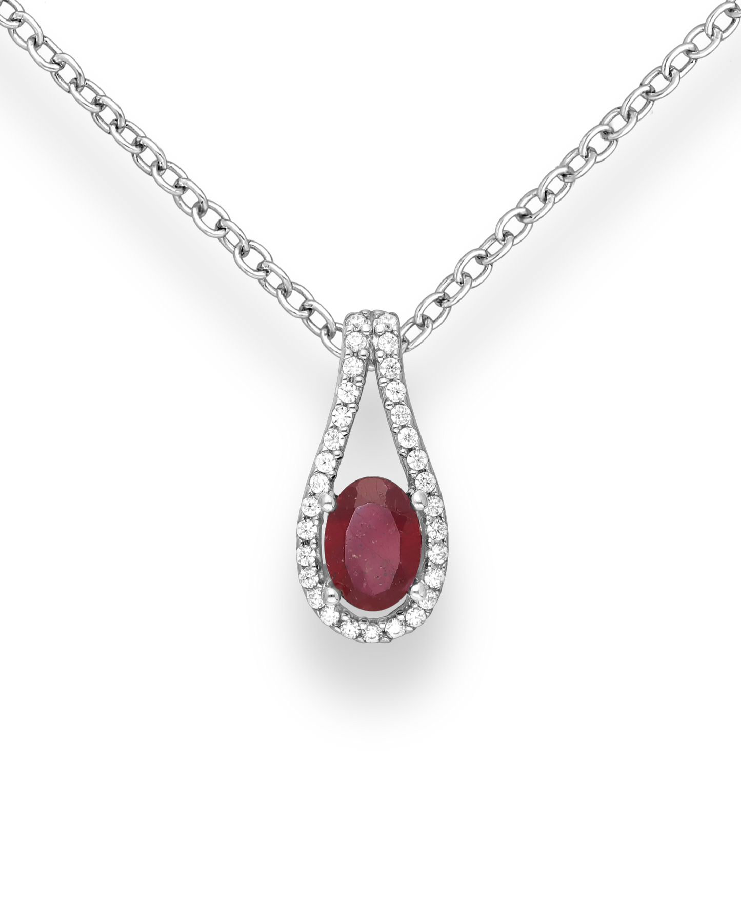 Genuine Ruby and CZ Simulated Diamonds Sterling Silver Pendant