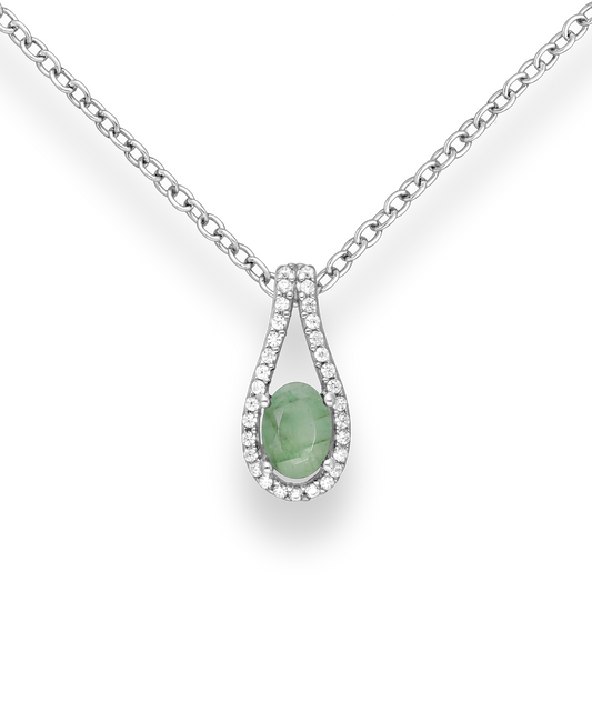 Genuine Emerald and CZ Simulated Diamonds Sterling Silver Pendant